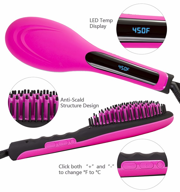Trendy convenient mini LCD display Electric Ceramic hair brush