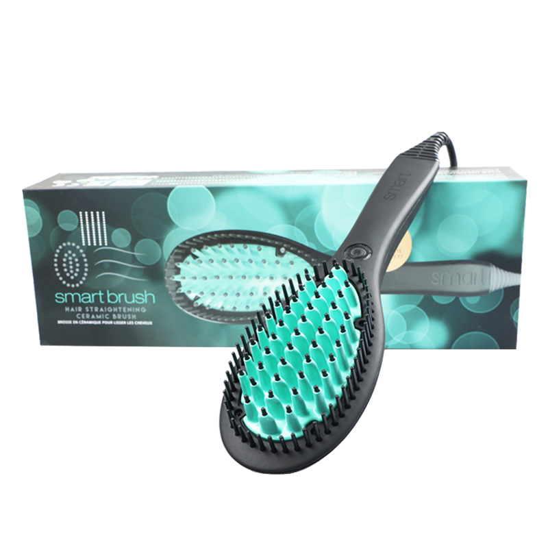 Custom hair brush electric ionic hair straightening comb private label hair styling brush straightener