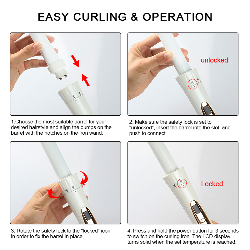 Interchangeable Ceramic Barrel Magic Curling Iron Set smooth hair curls customized Curling Wand