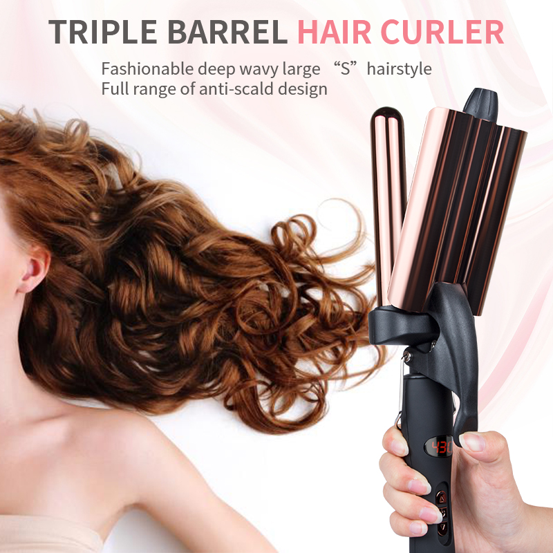 3 barrel hair curler waver rod three barrel curling iron wand
