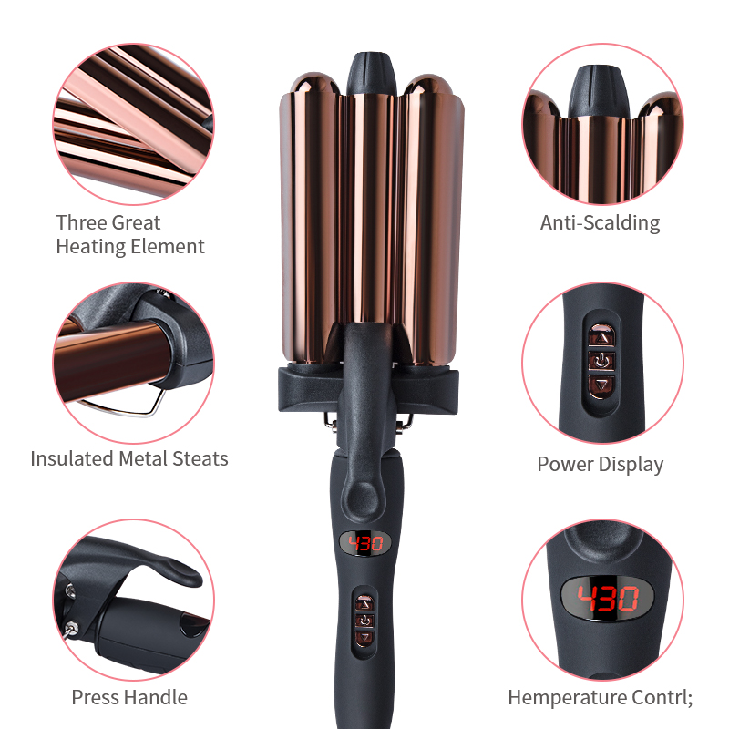 3 barrel hair curler waver rod three barrel curling iron wand