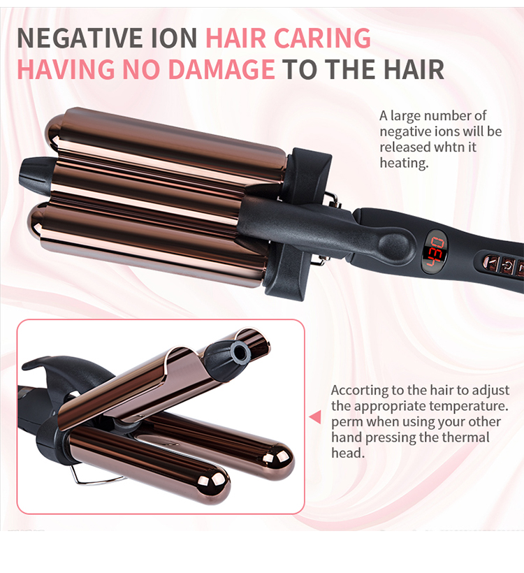 3 barrel hair curler waver rod three barrel curling iron wand