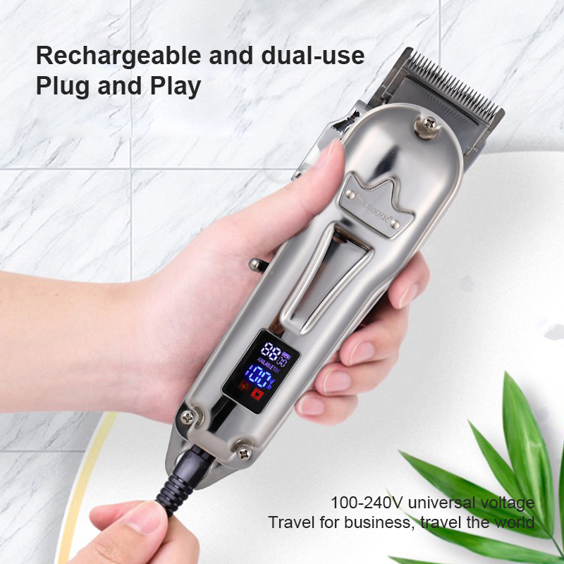 Best Hair Trimmer Silver Metal Rechargeable Led Display Hair Cut Machine Trimmer Professional