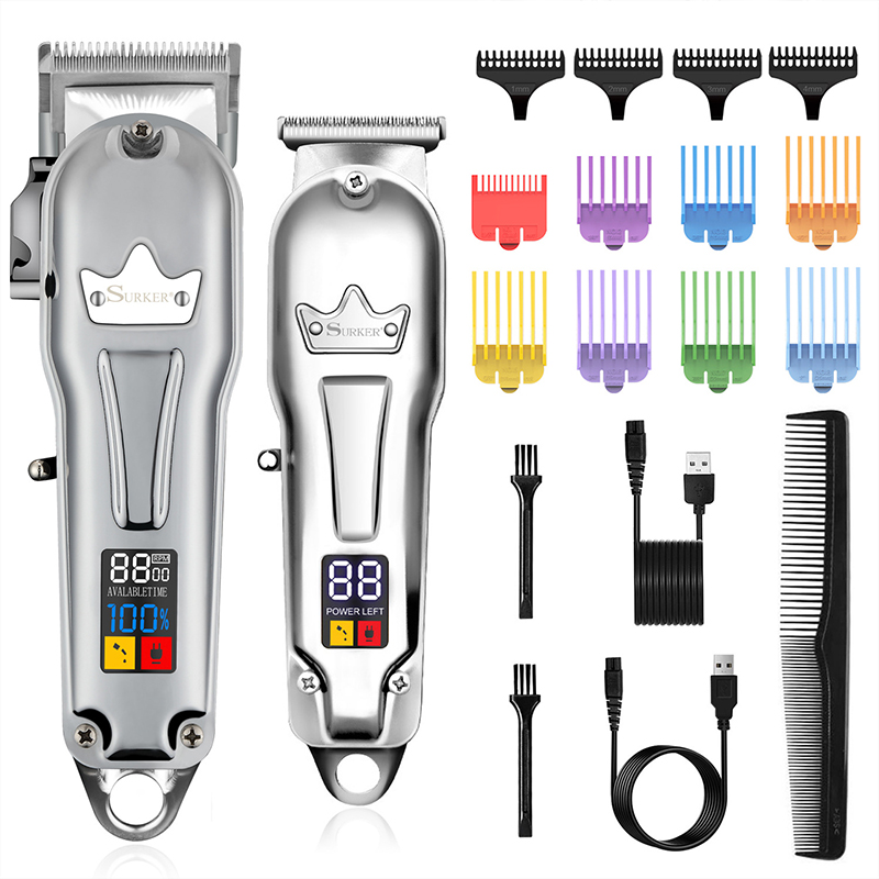 Best Hair Trimmer Silver Metal Rechargeable Led Display Hair Cut Machine Trimmer Professional