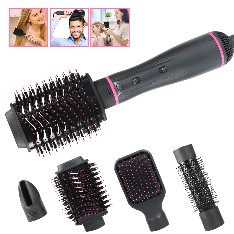 Wholesale Negative Ion Hot Air Hair Brush Comb 4 in 1 Curler Tools Planchas De Pelo