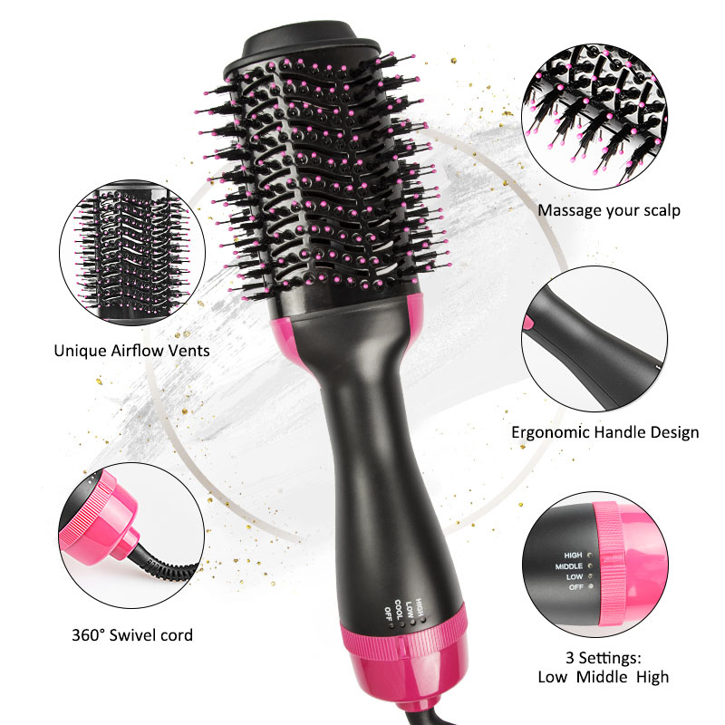 Wholesale Negative Ion Hot Air Hair Brush Comb 4 in 1 Curler Tools Planchas De Pelo
