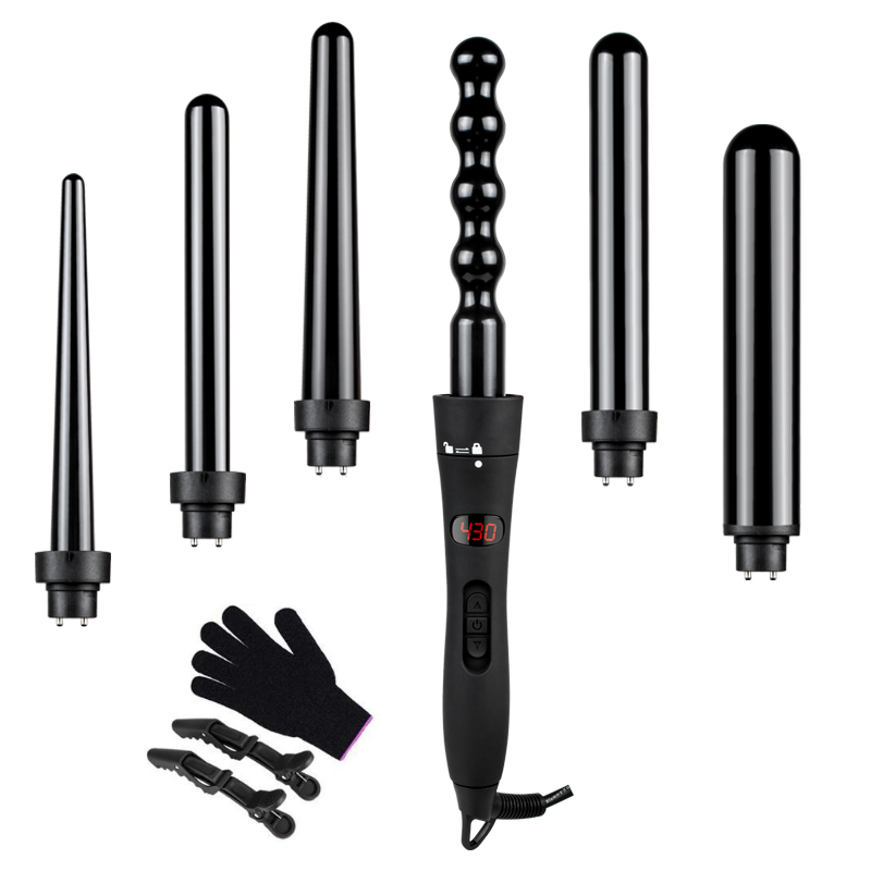Customize LCD screen display interchangeable 6 in 1 hair curler iron
