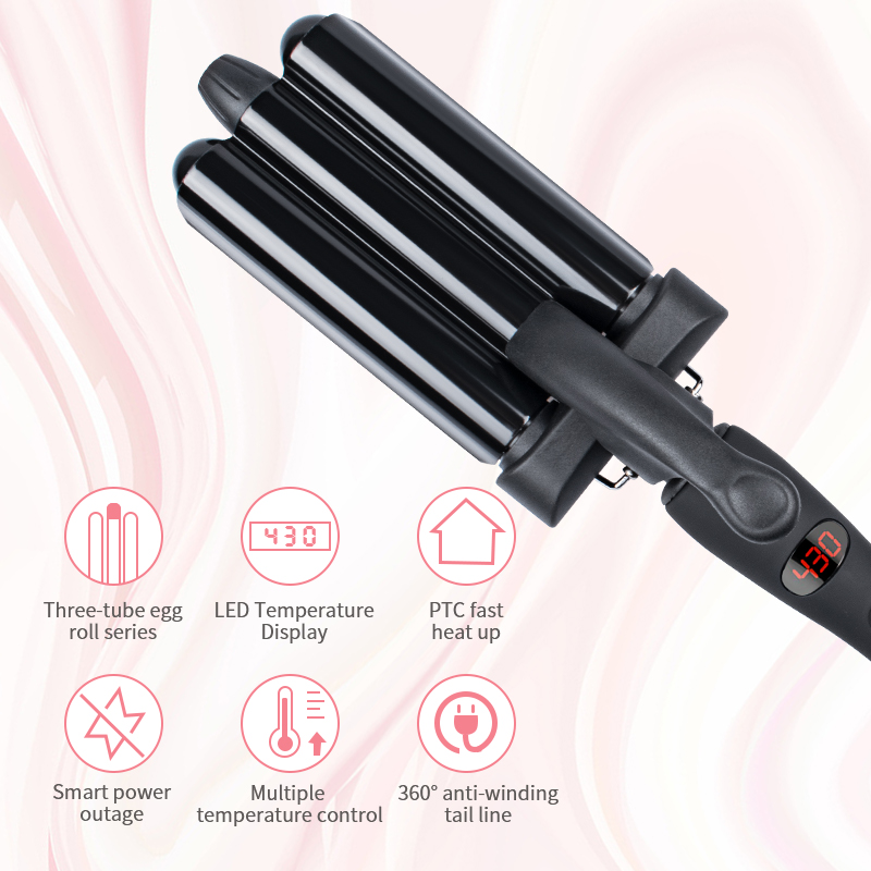 Customizg New design big wave 3 barrel curling iron