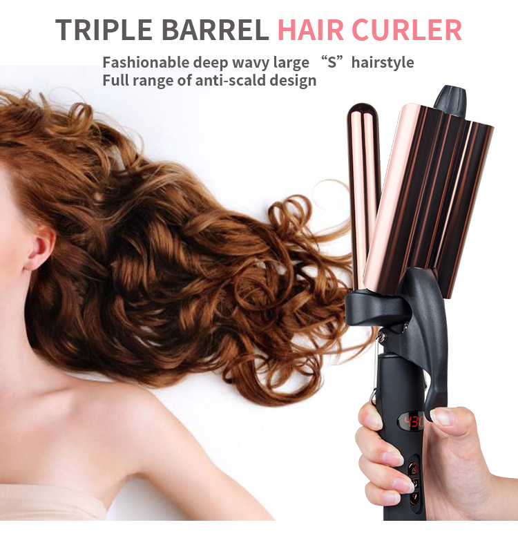 Fashion beautful big wave 3 barrels curler iron