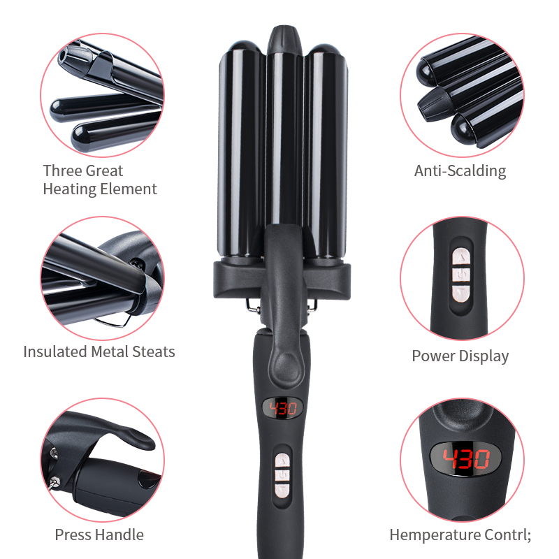Fashion beautful big wave 3 barrels curler iron