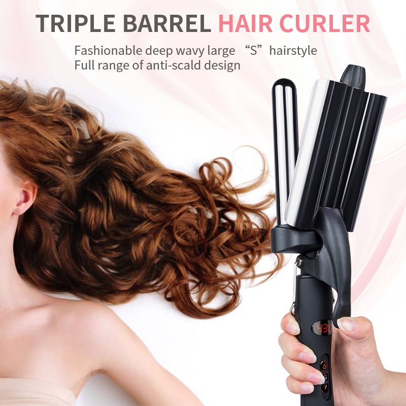 Fashion beautful big wave 3 barrels curler iron