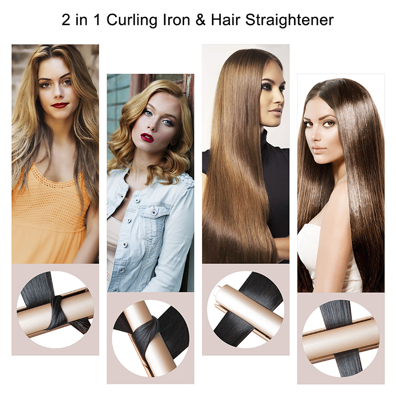 Wholesale hot selling 2 in1 Aluminum hair straightener and hair curler